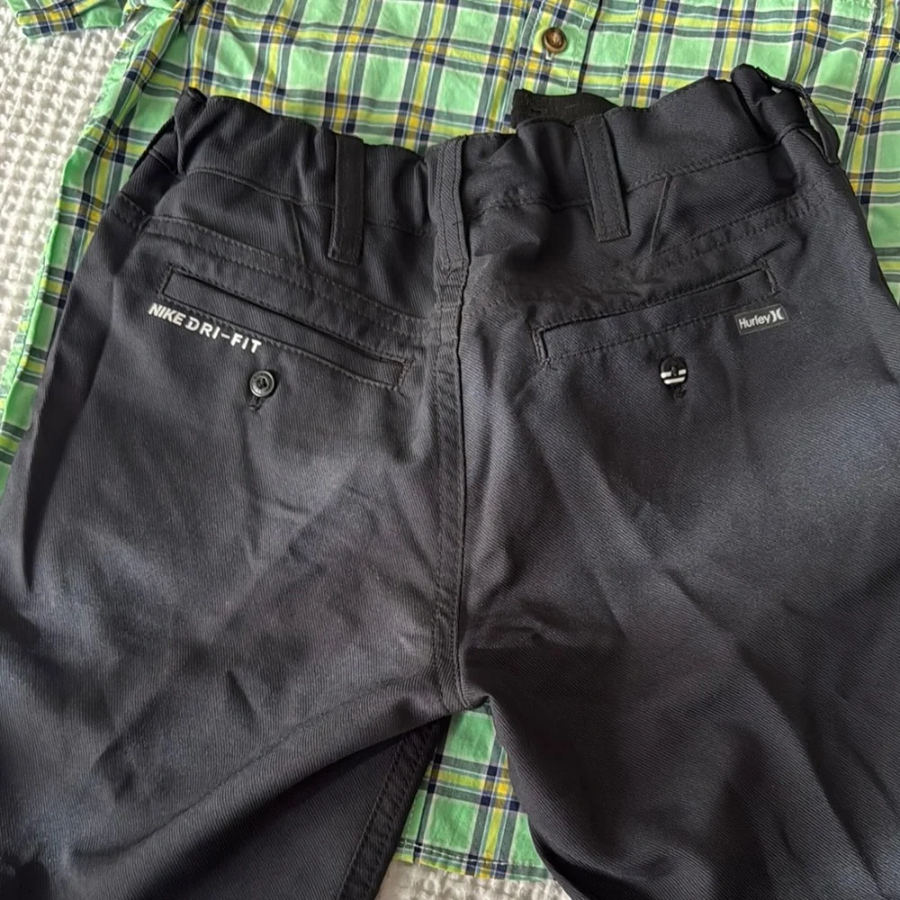 Green Plaid Shirt and Black Shorts Set - Picture 4 of 10